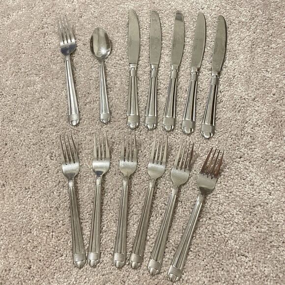 Lot of 13 Hampton Silversmiths Stainless China Flatware Spoons Forks Knives - Picture 1 of 6